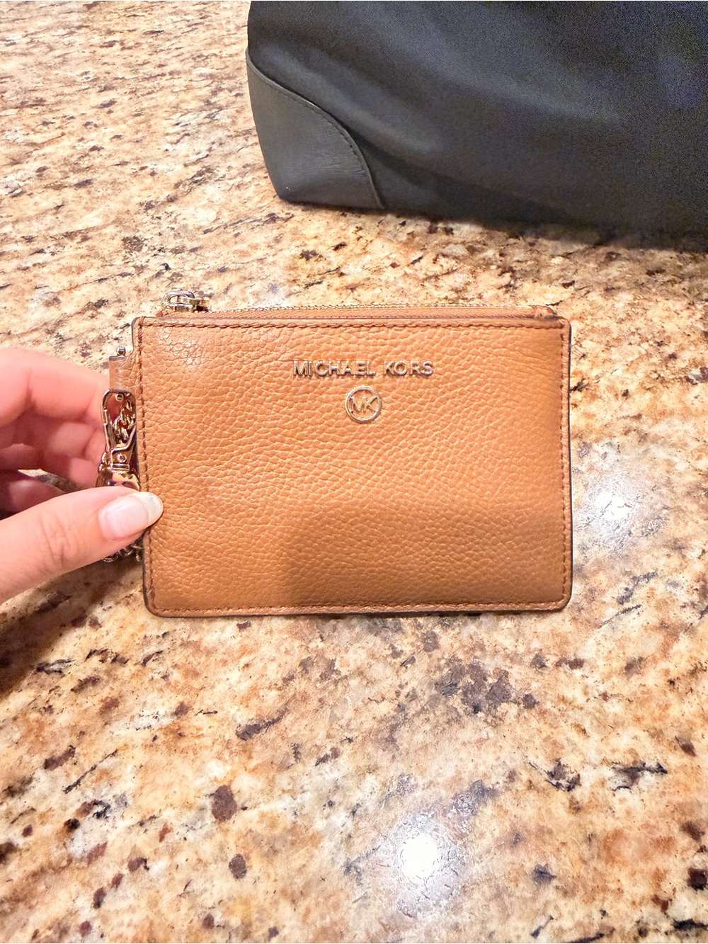 Michael Kors Brown Pebbled Leather Zip Card Case with Logo